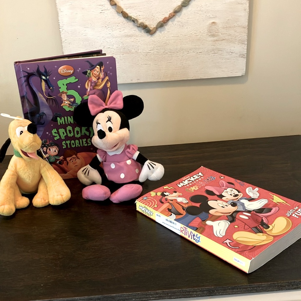 Disney bundle. Minnie, Pluto, Disney Spooky stories, and Disney coloring book.